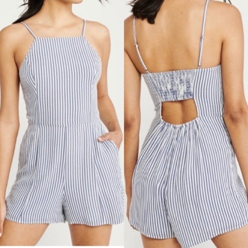 Abercrombie & Fitch Striped Romper Blue White Size M